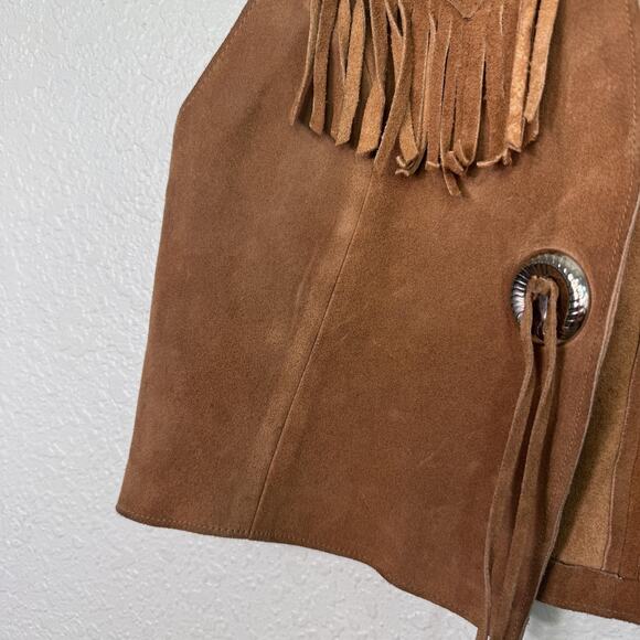 Vintage Suede Fringe Vest Womens Medium Western Leather Concho Tie Front USA - Picture 8 of 14